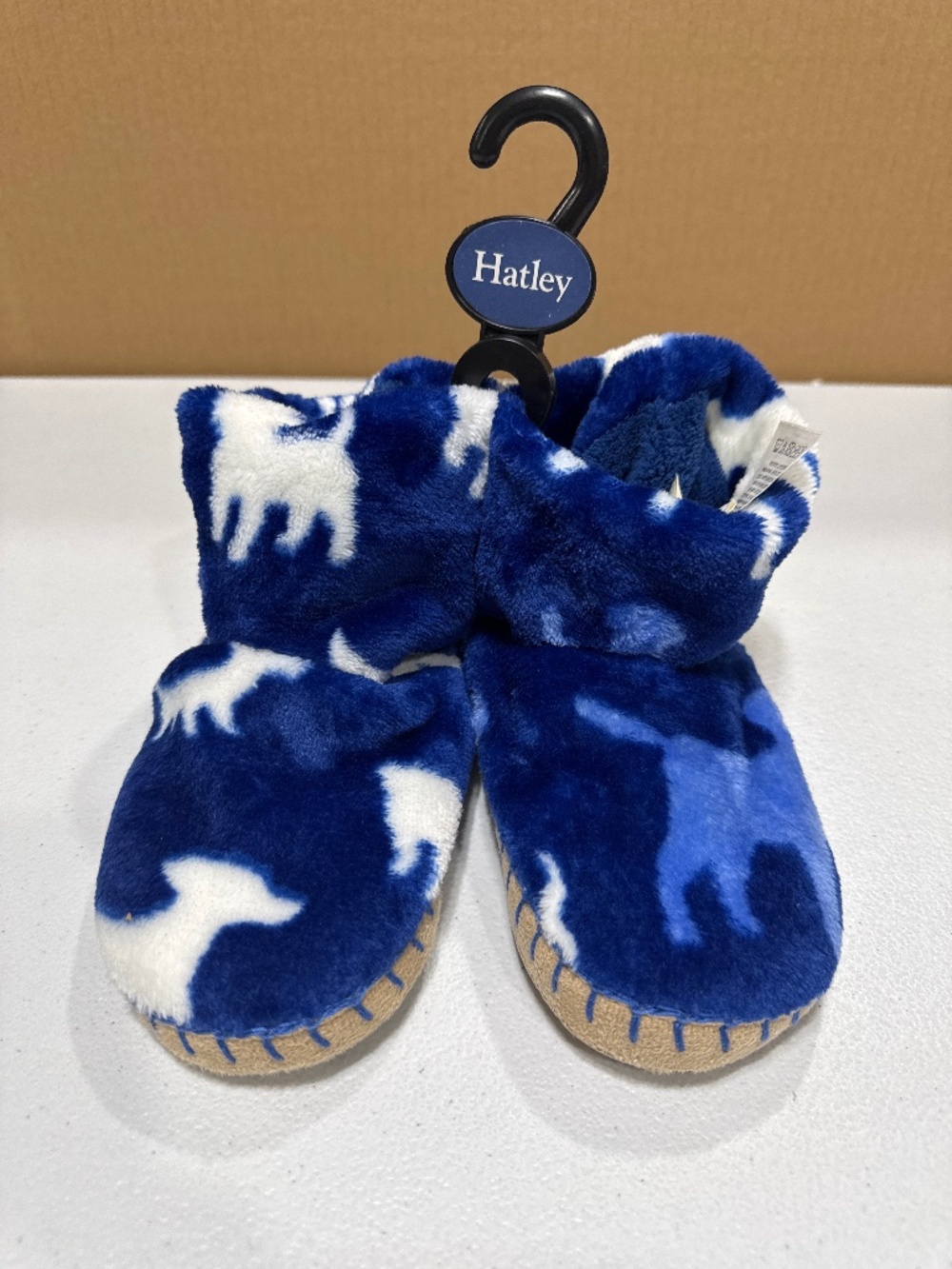 Hatley Kids Unisex Blue Puppy Print Fleece Slippers Size 8 - 10 Medium